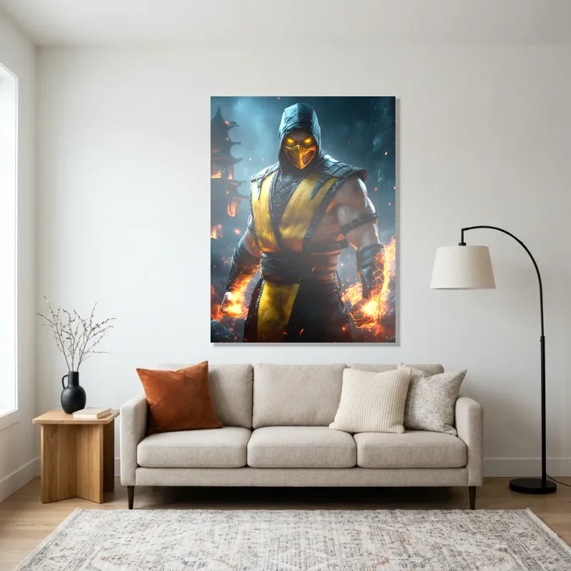 Tableau Mortal Kombat Scorpion ardente – Aluminium Brillant