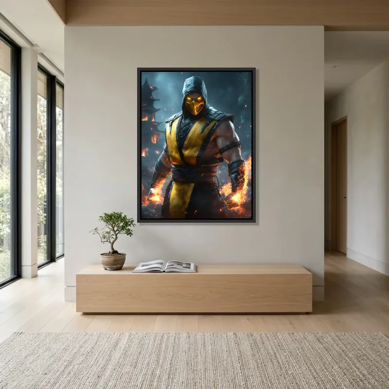 Tableau Mortal Kombat Scorpion ardente – Cadre Flottant