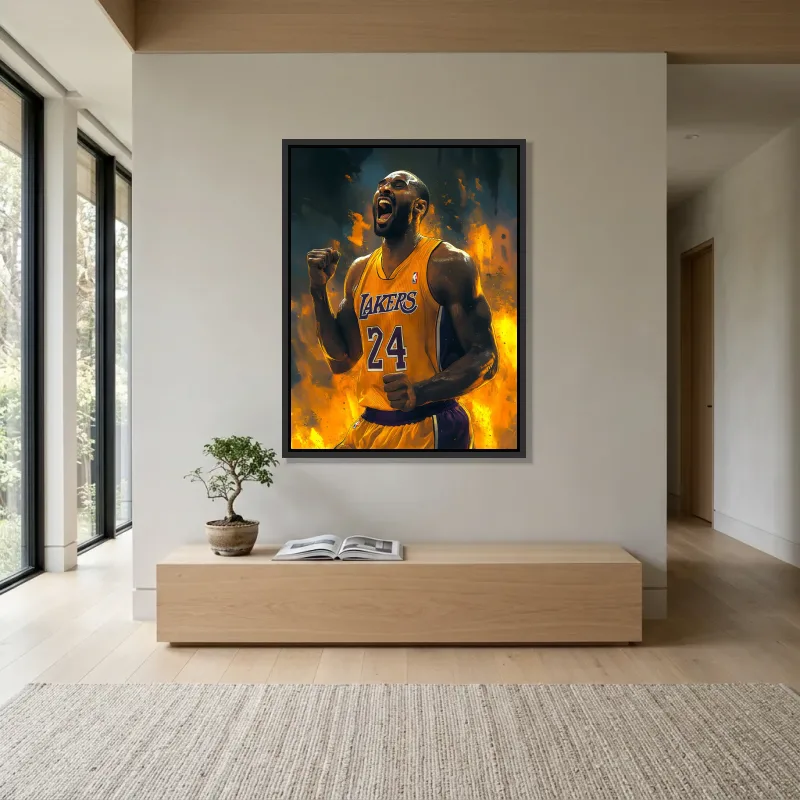 Tableau NBA Kobe Bryant flamme – Cadre Flottant