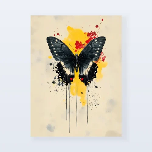 Tableau papillon noir contemporain
