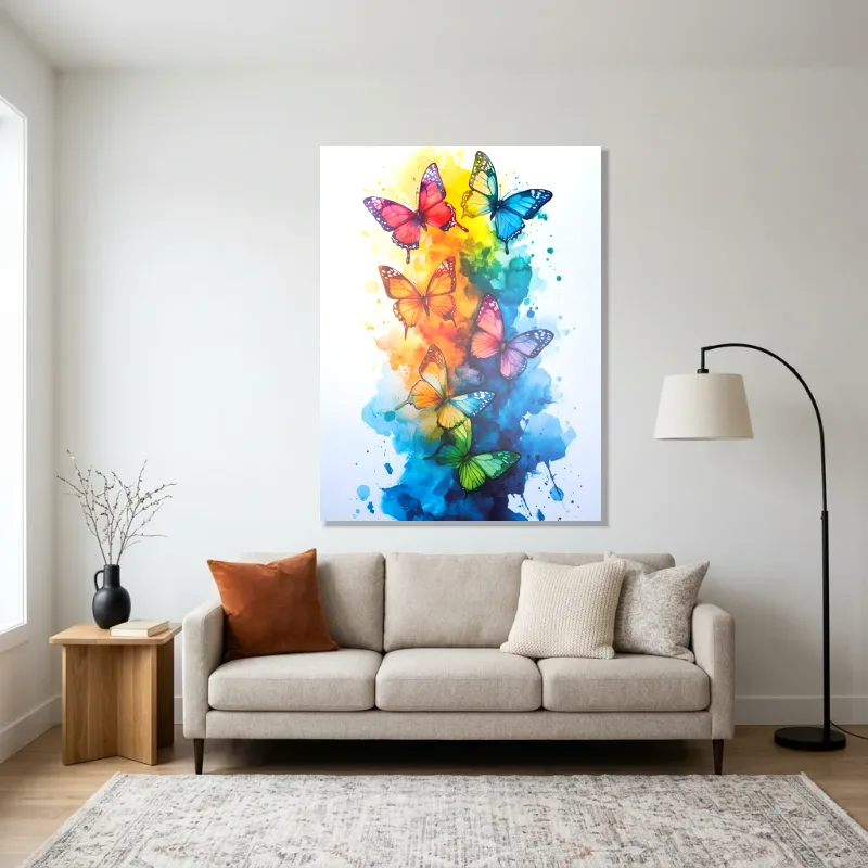 Tableau papillons arc en ciel – Aluminium Brillant