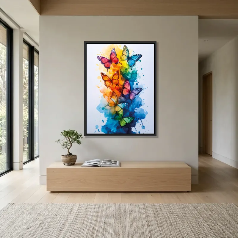 Tableau papillons arc en ciel – Cadre Flottant