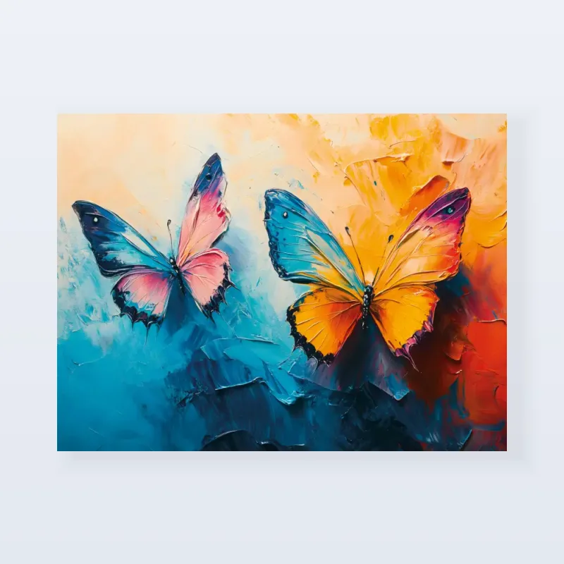 Tableau papillons bleus jaunes