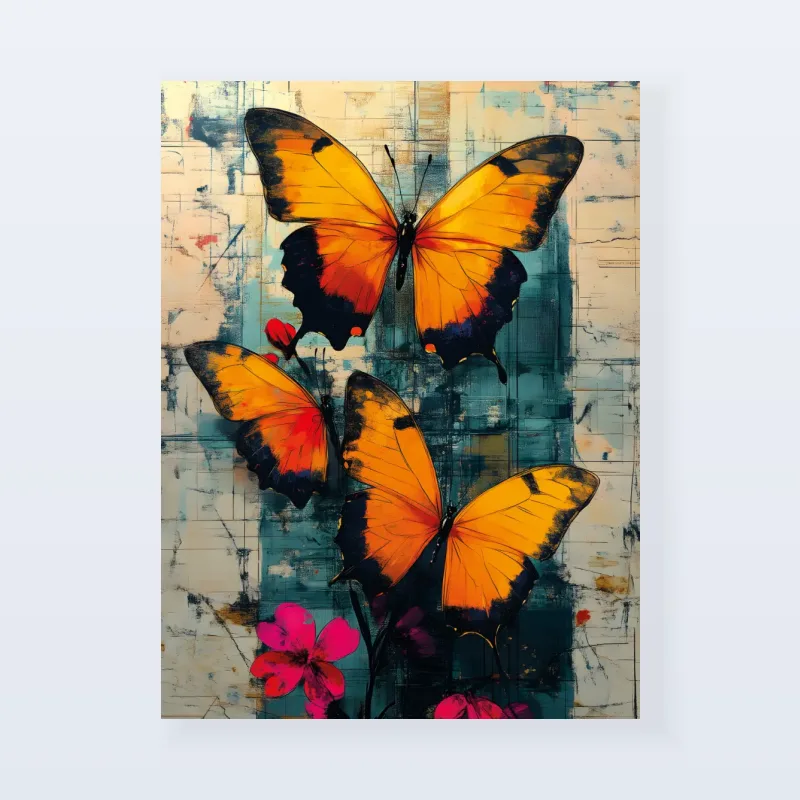Tableau papillons jaune noir