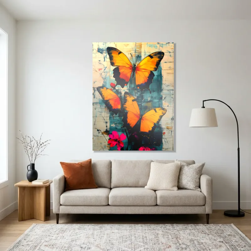 Tableau papillons jaune noir – Aluminium Brillant
