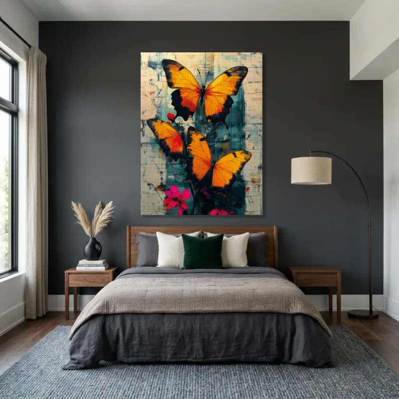Tableau papillons jaune noir – Toile sur châssis