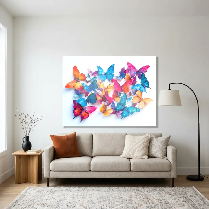 Tableau papillons multicolores colorés – Aluminium Brillant