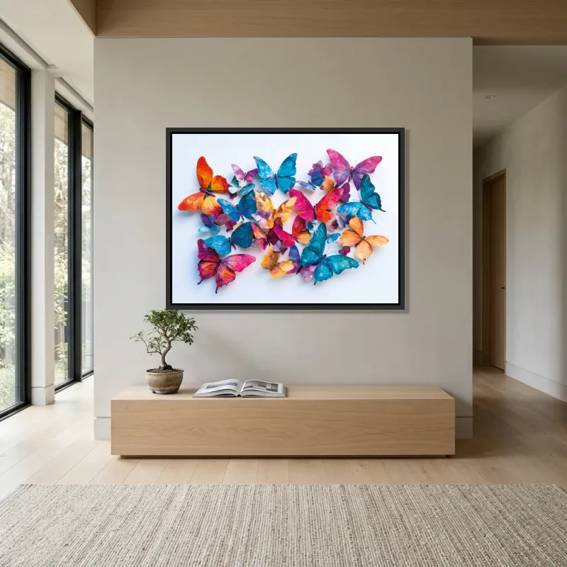 Tableau papillons multicolores colorés – Cadre Flottant