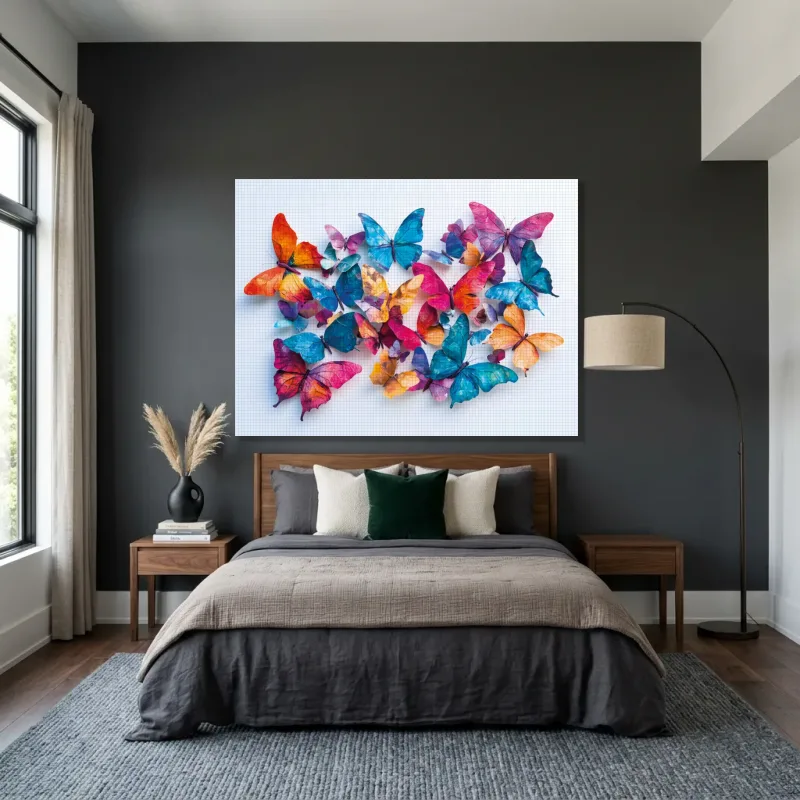 Tableau papillons multicolores colorés – Toile sur châssis