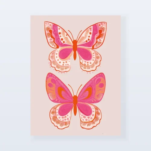 Tableau papillons rose orange