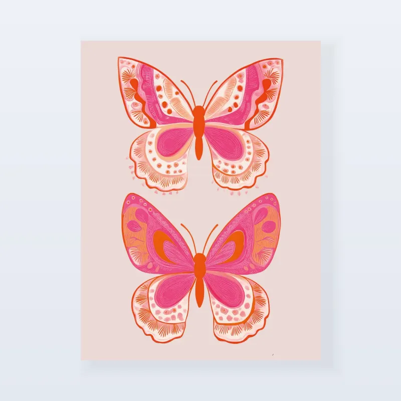 Tableau papillons rose orange