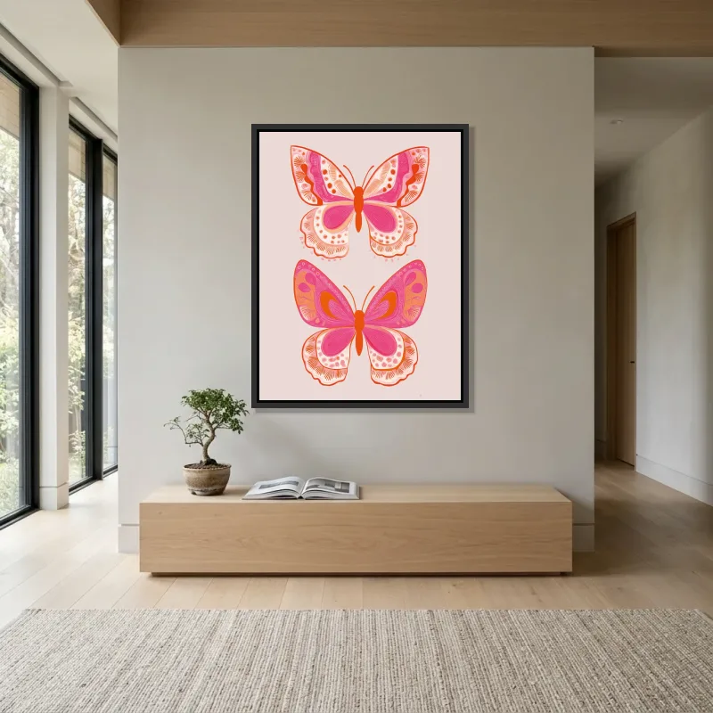 Tableau papillons rose orange – Cadre Flottant