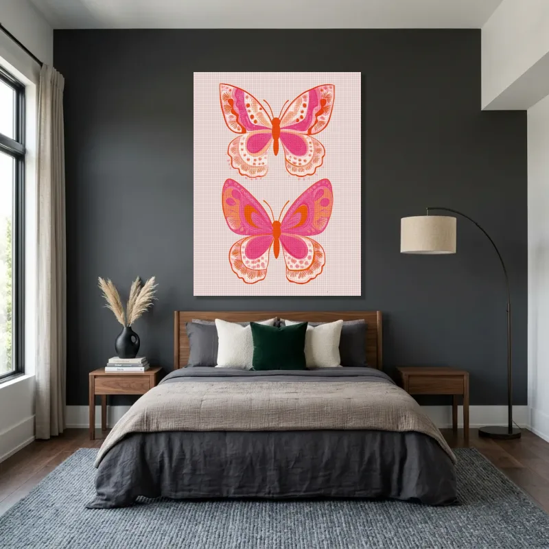 Tableau papillons rose orange – Toile sur châssis