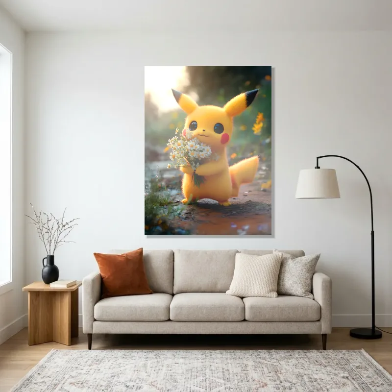 Tableau Pikachu mignon – Aluminium Brillant