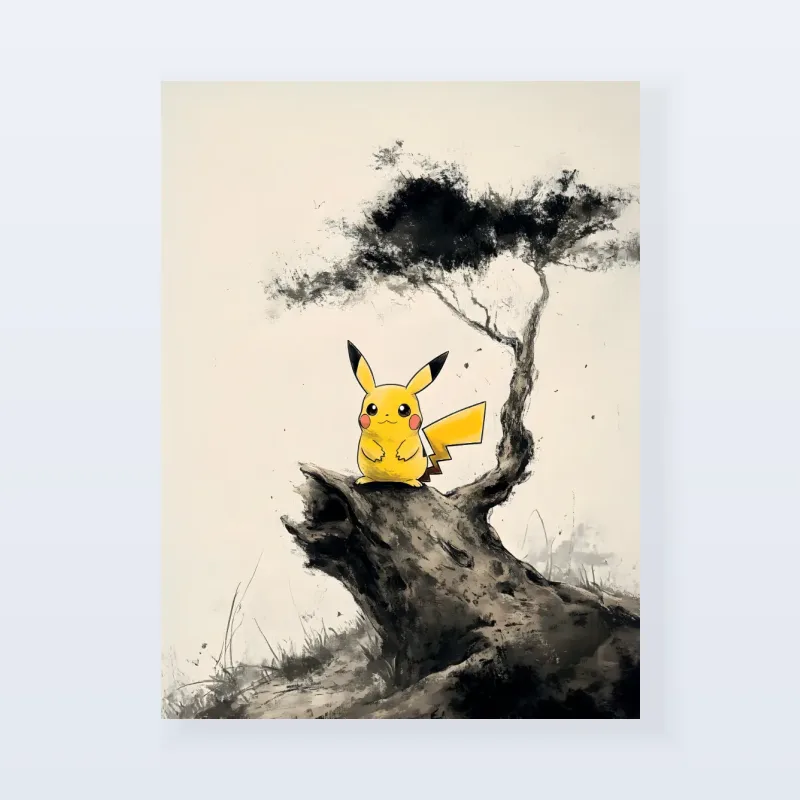 Tableau Pikachu noir blanc