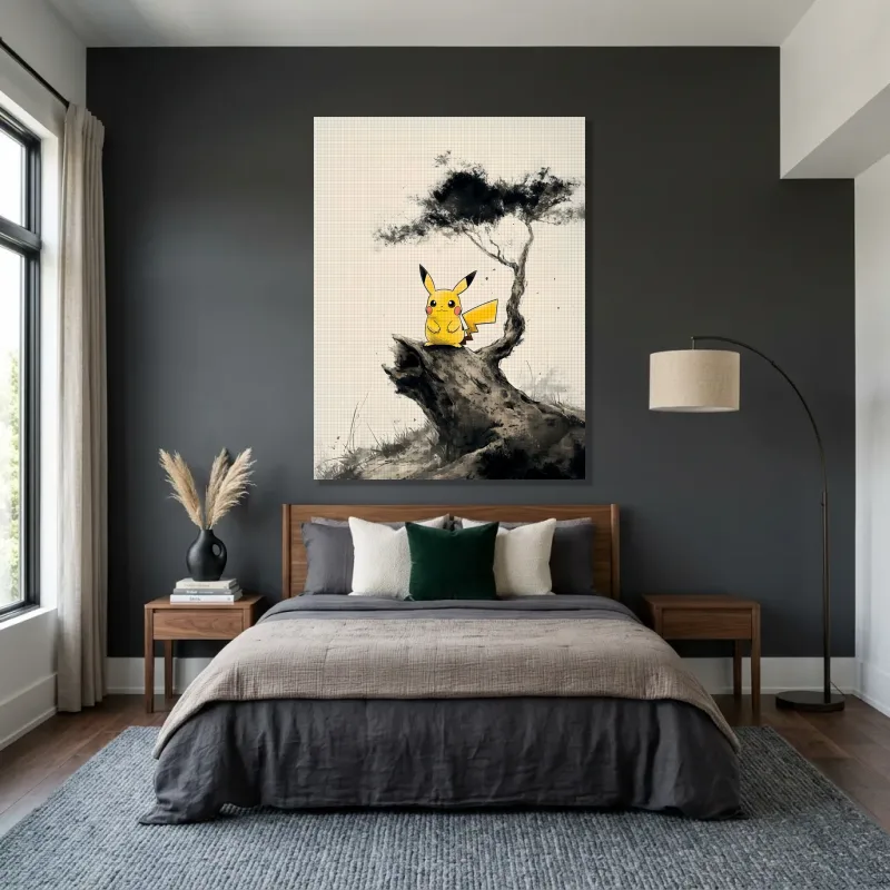 Tableau Pikachu noir blanc – Toile sur châssis