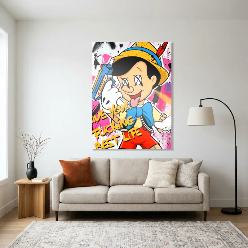 Tableau Pinocchio street art – Aluminium Brillant
