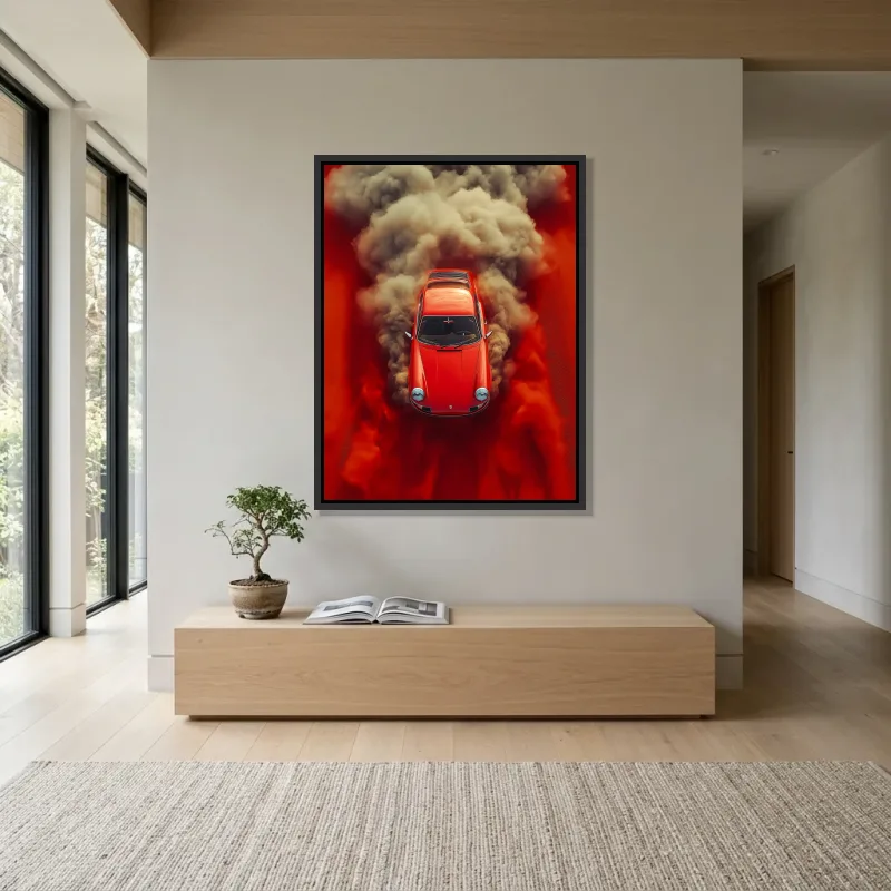 Tableau Porsche action rouge – Cadre Flottant