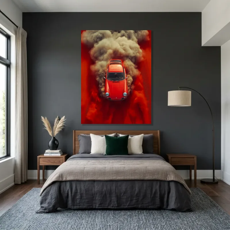 Tableau Porsche action rouge – Toile sur châssis