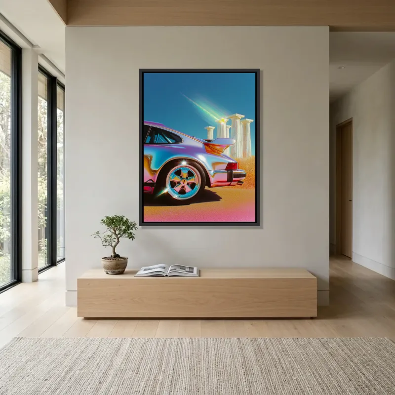 Tableau Porsche chrome temples – Cadre Flottant