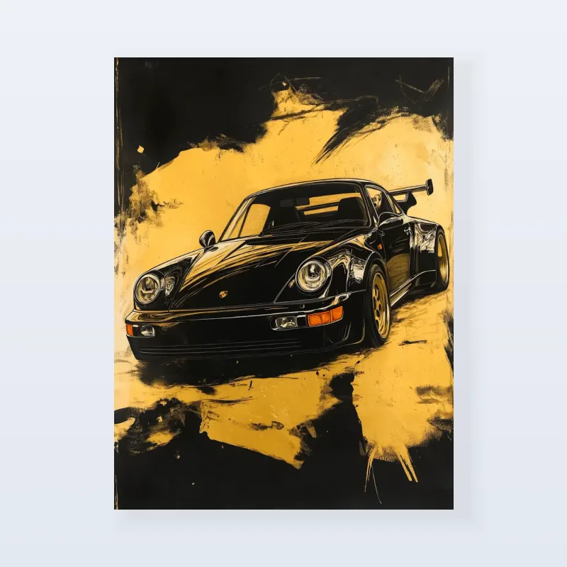 Tableau Porsche dorée mouvement