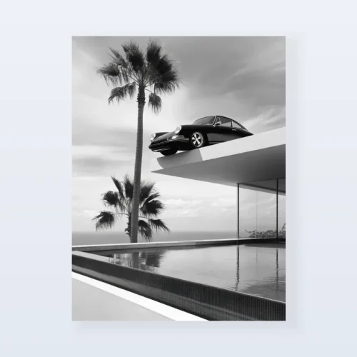 Tableau Porsche piscine palmiers Tableau Porsche piscine palmiers