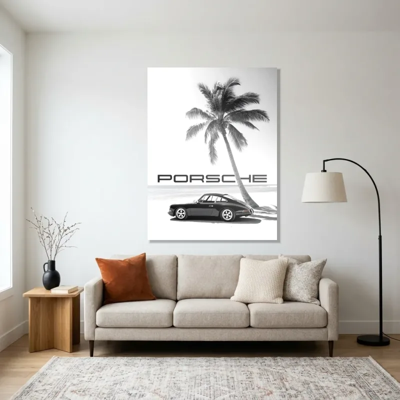Tableau Porsche plage design – Aluminium Brillant