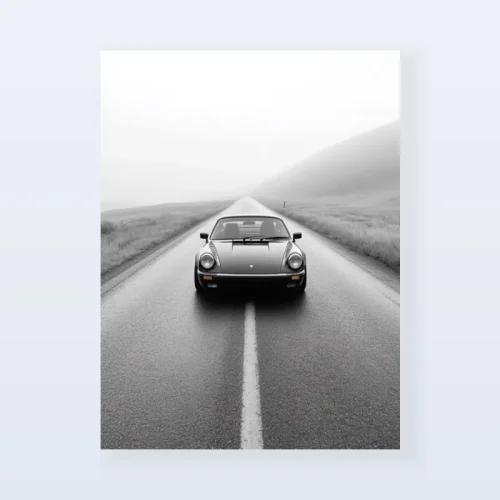 Tableau Porsche route brumeuse Tableau Porsche route brumeuse