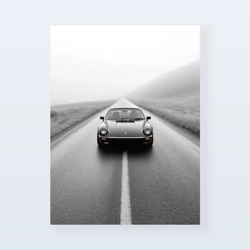 Tableau Porsche route brumeuse