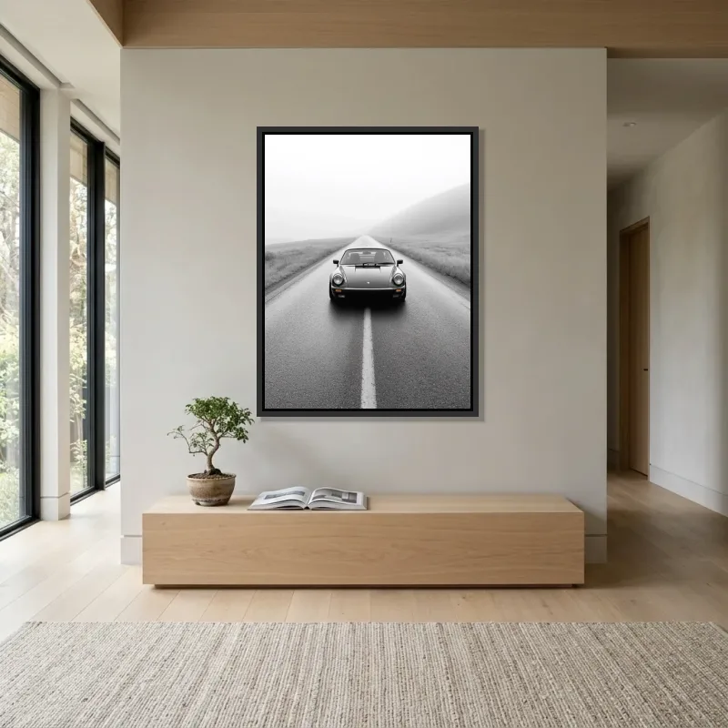 Tableau Porsche route brumeuse – Cadre Flottant
