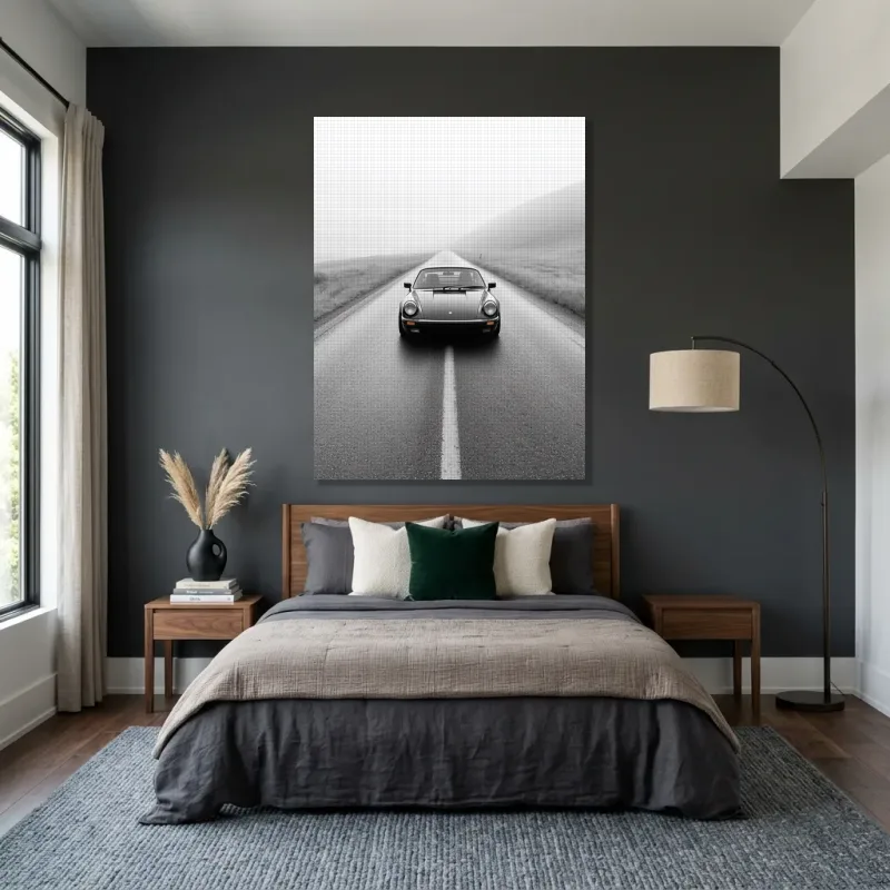 Tableau Porsche route brumeuse – Toile sur châssis