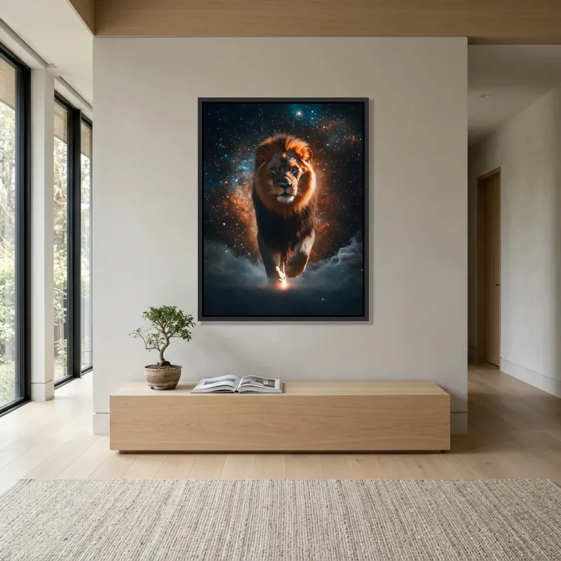 Tableau signe astrologique lion majesté – Cadre Flottant