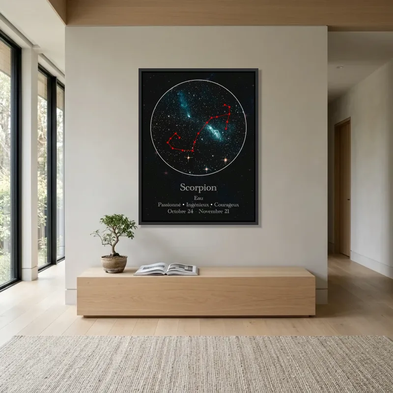 Tableau signe astrologique scorpion constellation – Cadre Flottant