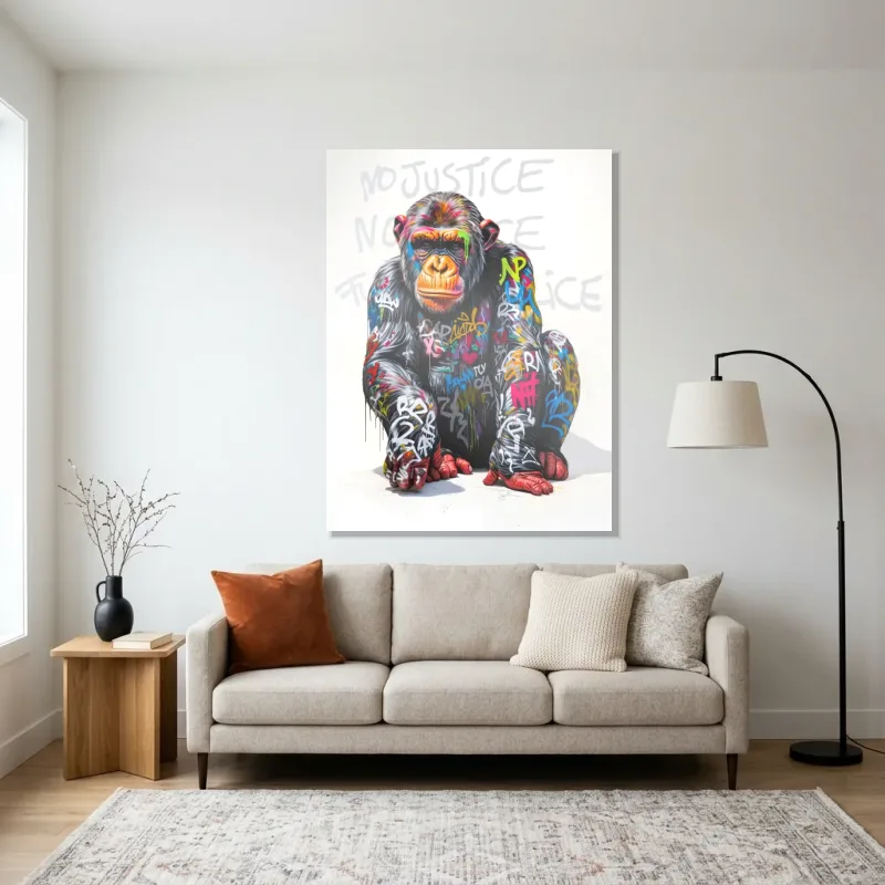 Tableau singe engagé street art – Aluminium Brillant