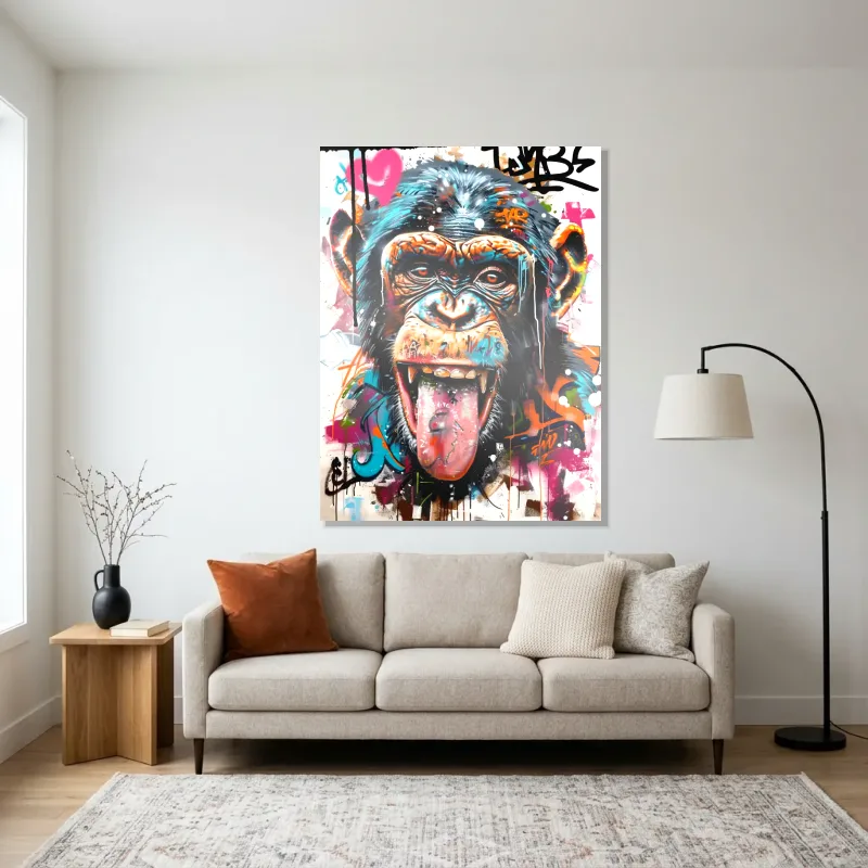 Tableau singe expressif vivant – Aluminium Brillant
