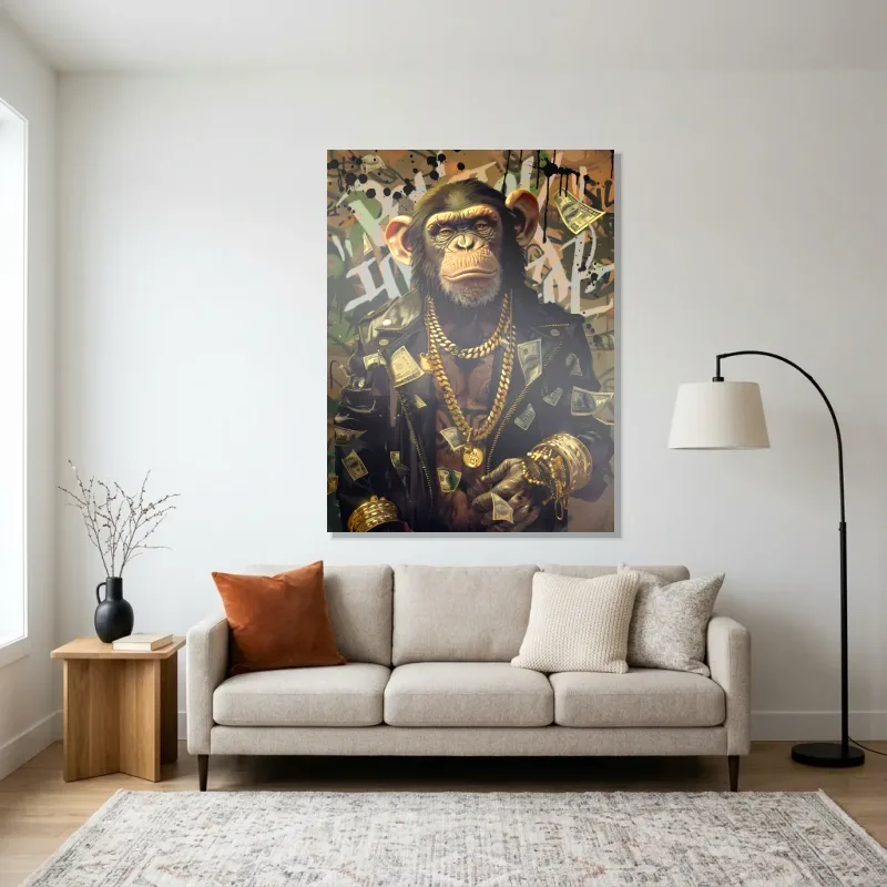 Tableau singe gangster luxueux – Aluminium Brillant