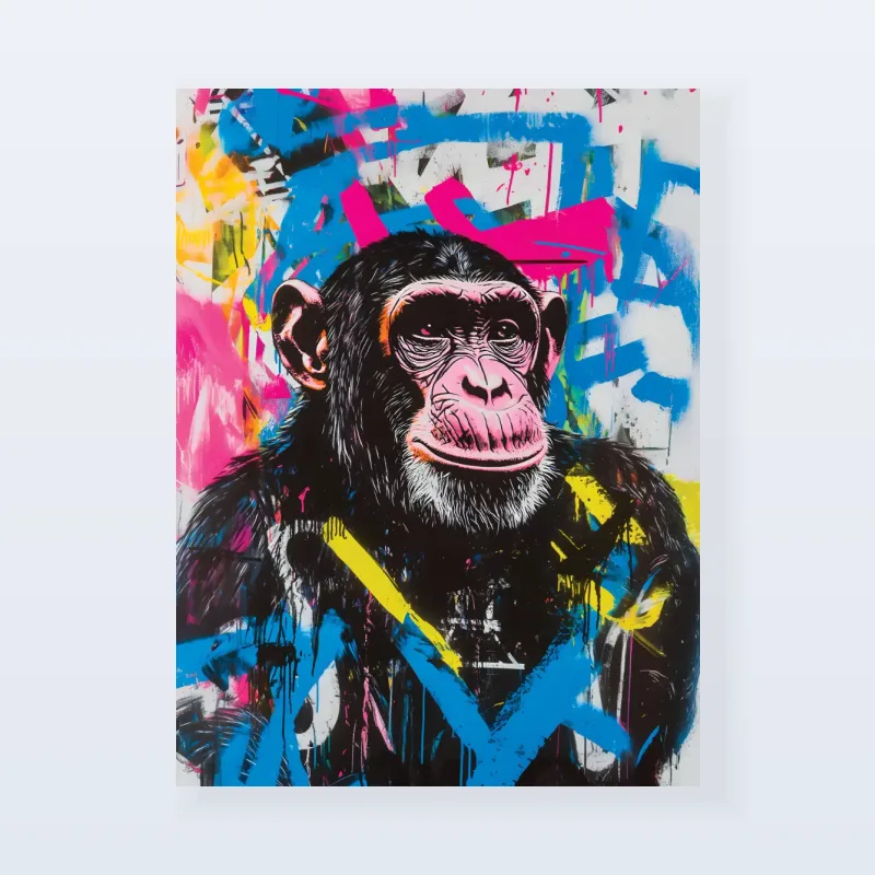 Tableau singe graffiti bleu