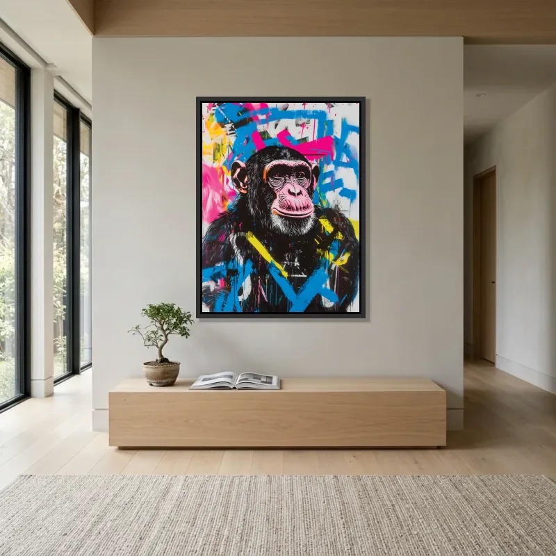 Tableau singe graffiti bleu – Cadre Flottant
