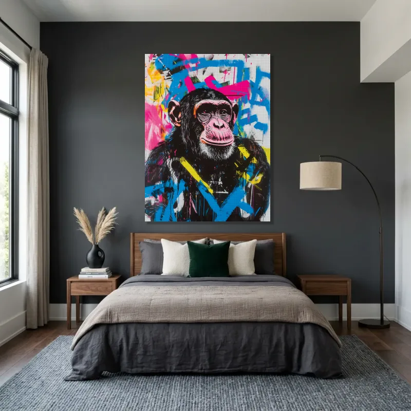 Tableau singe graffiti bleu – Toile sur châssis