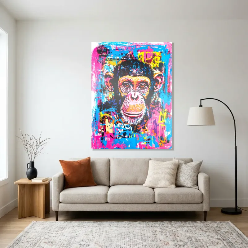Tableau singe graffiti sauvage – Aluminium Brillant