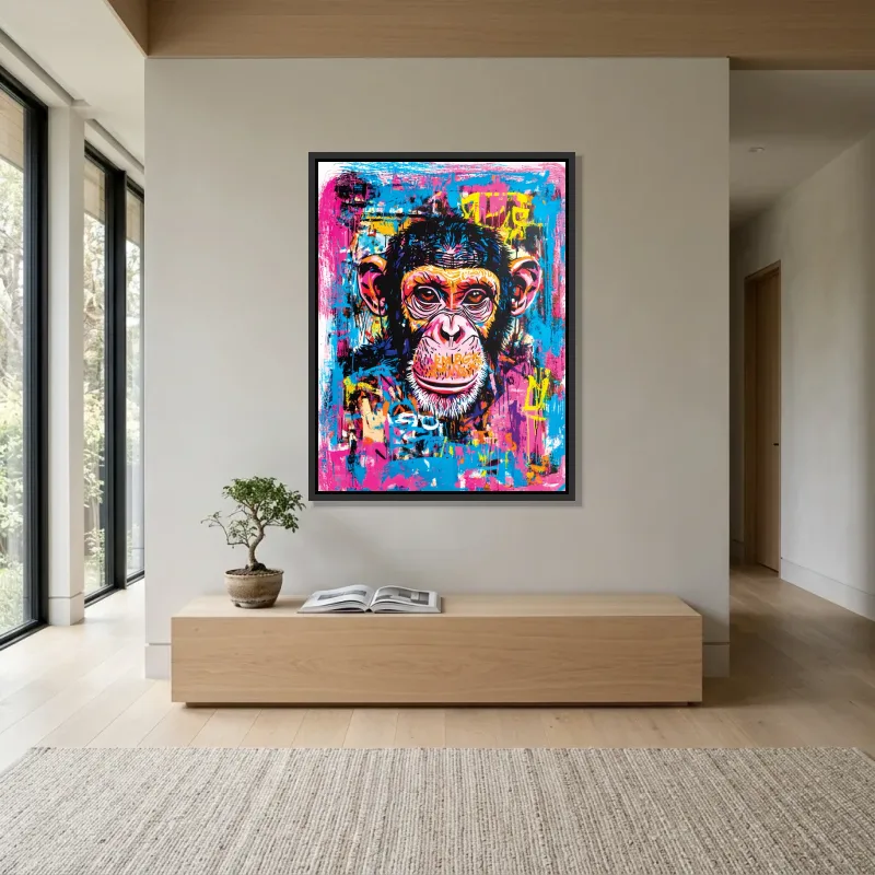 Tableau singe graffiti sauvage – Cadre Flottant