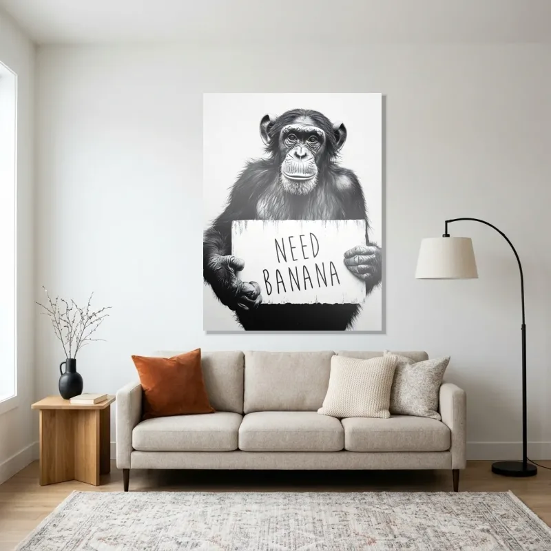 Tableau singe need banana – Aluminium Brillant
