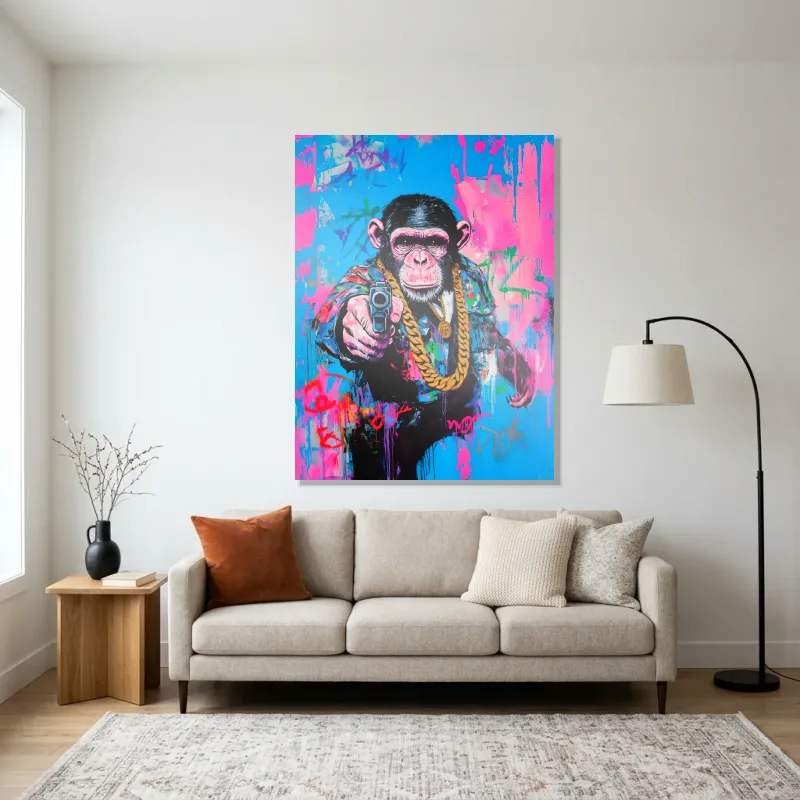 Tableau singe rebelle moderne – Aluminium Brillant