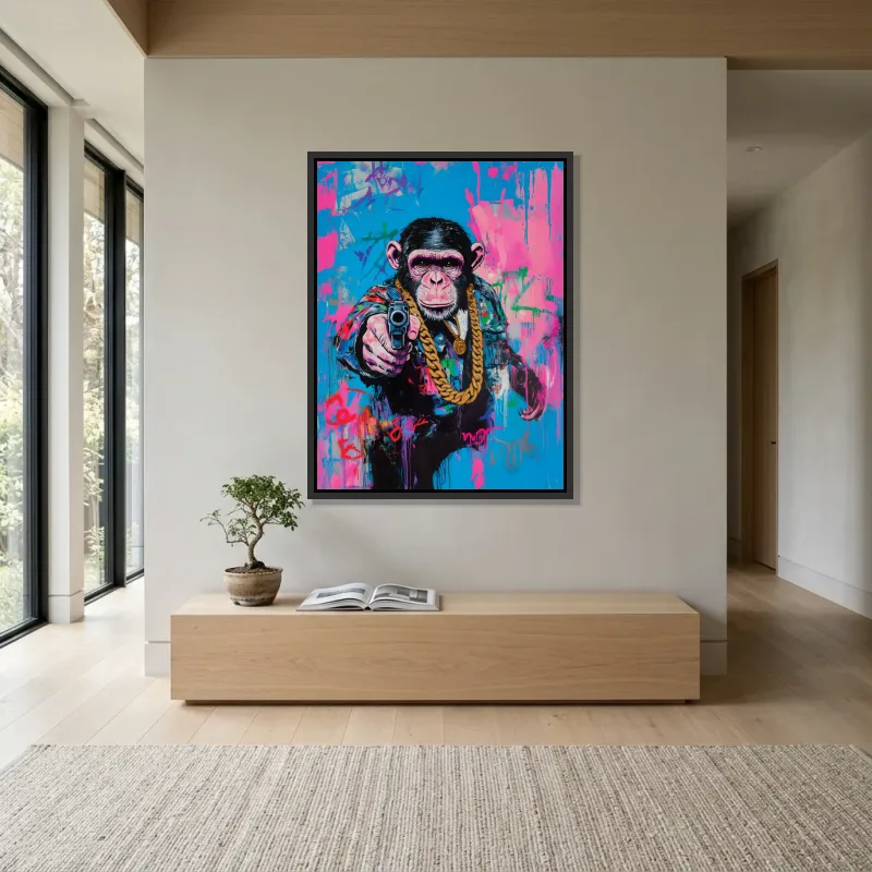 Tableau singe rebelle moderne – Cadre Flottant