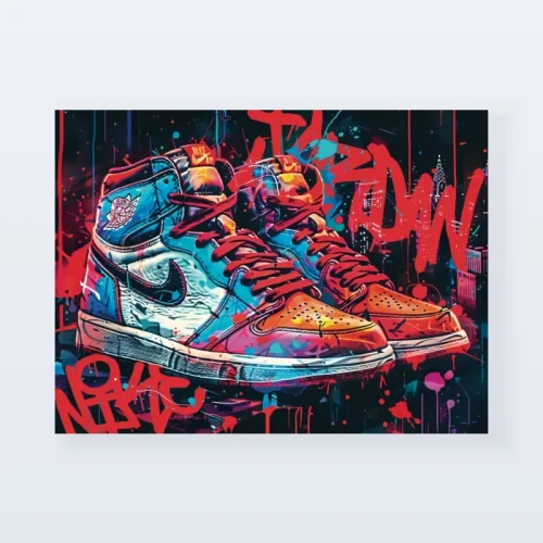 Tableau sneakers Nike graffiti bleu Tableau sneakers Nike graffiti bleu