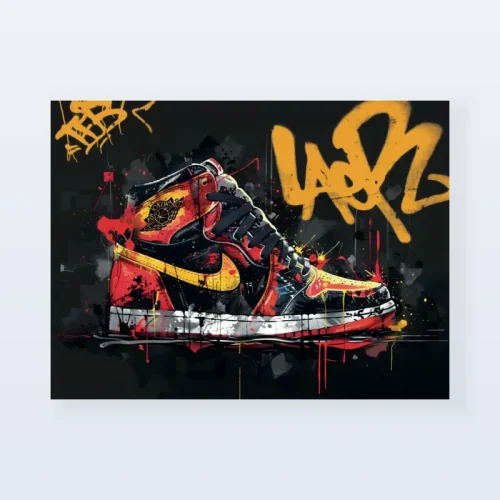 Tableau sneakers Nike graffiti jaune Tableau sneakers Nike graffiti jaune