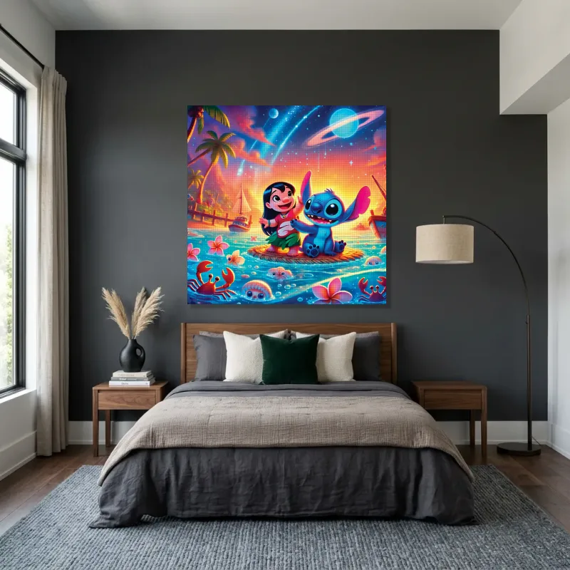Tableau Stitch rafting – Toile sur châssis