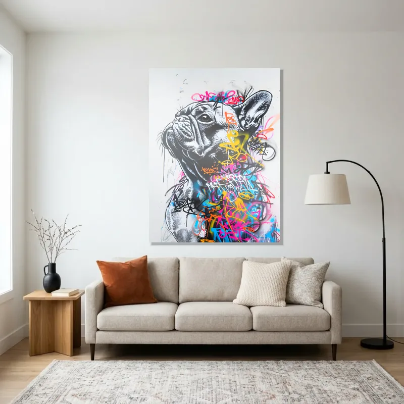 Tableau Street art bouledogue – Aluminium Brillant