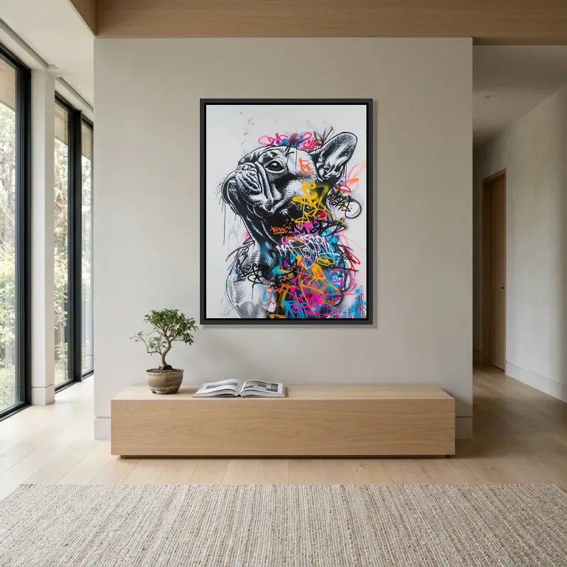 Tableau Street art bouledogue – Cadre Flottant
