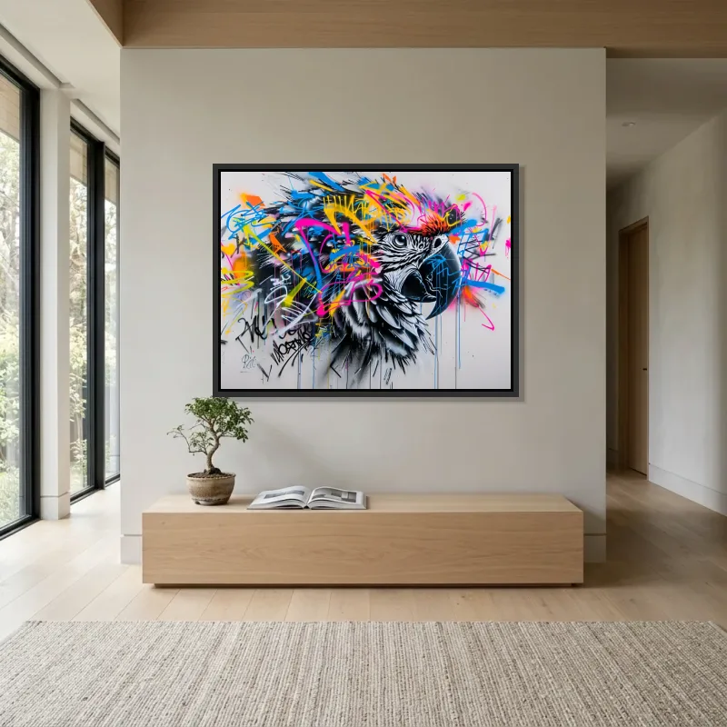 Tableau Street art perroquet – Cadre Flottant